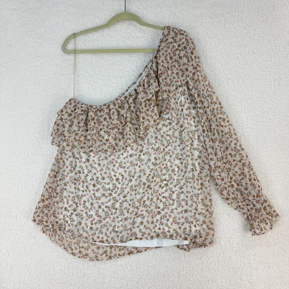 Torrid Floral Print Ruffled On-Shouler Top Womens Cream Chiffon Plus Size 2X - Picture 10 of 10